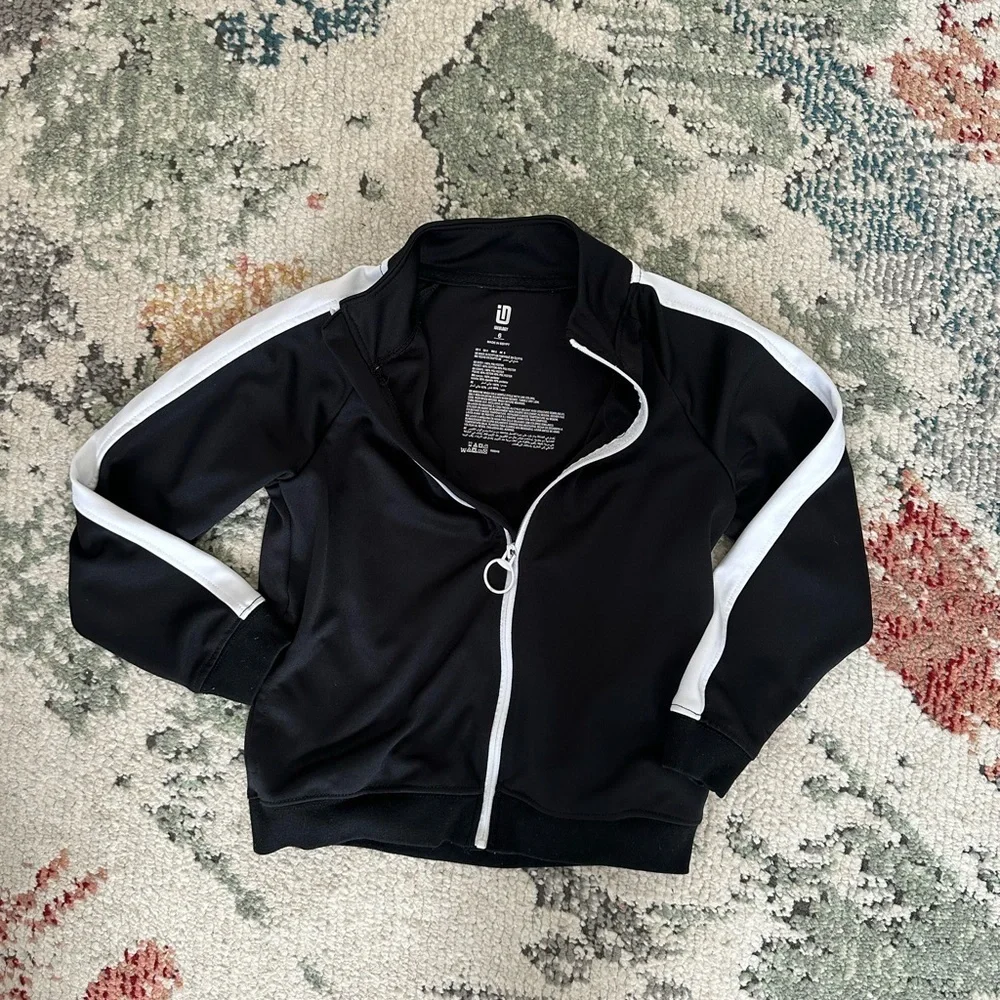 Id Ideology Kids Black & White Full Zip Track Jacket Size 6 EUC